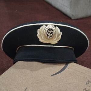 Military Style Officer's Cap with Gold Emblem COLLECTIBLE Russian Federation